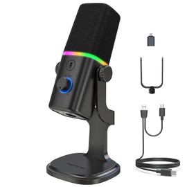 Haomuren Haomuren XLR/USB Dynamic Microphone for Gaming Podcast,Mic for iPhone Phone PC Computer Gaming Streaming Microphone with RGB Light,Mute Button,Mic Gain,Headphones Jack,Desktop Stand,Singing YouTube