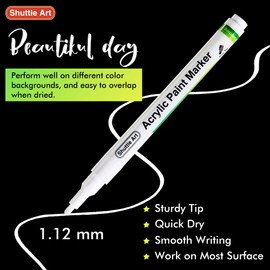 Shuttle Art White Paint Pen, 20 Pack Fine Tip Acrylic Paint Pens, Water-Based Quick Dry Paint Markers for Rock, Wood, Metal, Plastic, Glass, Canvas, Ceramic