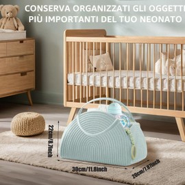 Organizer per pannolini, cestino per pannolini per bambini, cestino portatile per il fasciatoio, organizer con scomparti e maniglie, cestino in corda di cotone per baby shower (verde)