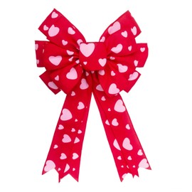 Large 11.8"x25" Red Valentine Tree Topper Bow with Pink Heart Decor - Ideal for Weddings & More Occasions (1, Valentines Bows)