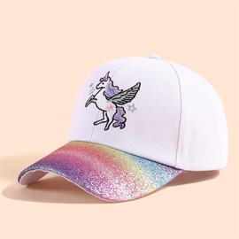 D.O.T Girls Baseball Cap Cute Unicorn Hat Adjustable Summer Beach Sport Trucket Hat for Kids Ages 3-8Years (White)