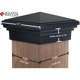 8x8 Post Cap (7.5") Black New England Pyramid Style Square Top for Outdoor Fences, Mailboxes & Decks…