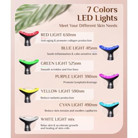 Dopsikn 7 Color Galvanic Machines - Red Light Therapy for Face and Neck, Face Massager Tool for Wrinkles, Double Chin, Vibrating Facial Massager with Thermals, Black