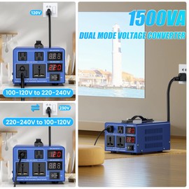 CELYYPU 1500 watt Voltage Conversion Transformer Heavy-Duty Step-up/Step-Down AC 110V/120V/220V/240V Power Conversion, with resettable Circuit Breaker Protection, with US Power Cord, LCD Display