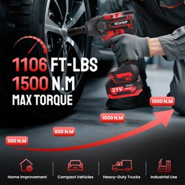 Cordless Impact Wrench 1/2 Inch, 1500 N.m/1106ft-lbs Brushless Impact Gun Compatible with Makita 18V Batteries, 3000 RPM High Torque Electric Power Impact Driver Set for Car Home (Red With Battery)