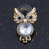 Crystal, Black Enamel Owl Stud Earrings In Gold Plating -