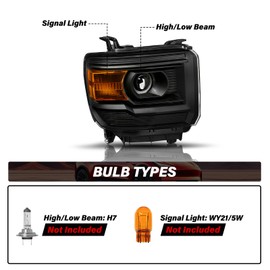 Bingbingmotor BRYGHT [NON LED DRL TYPE] for 2014 2015 2016 2017 2018 GMC Sierra 1500 Headlight Assembly 15-19 2500 3500 HD Base/Denali/SLE/SLT Projector Factory Replacement Black Amber