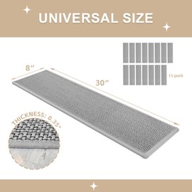 DOPLUSDO Non Slip Stair Treads for Wooden Steps, Stair Runners Indoor, 15 PCS 8" x 30" Natural Linen Carpet Stair Treads, Self-Adhesive Washable Backing for Kids Elders and Pets, Gray