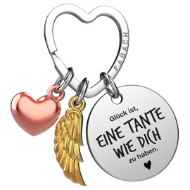 FABACH Best Aunt Keyring Guardian Angel Lucky Charm with Heart and Engraving – Best Aunt Gifts Keyring – Aunt Gift Angel Lucky Charm Godmother, Glück Ist... (aunt)