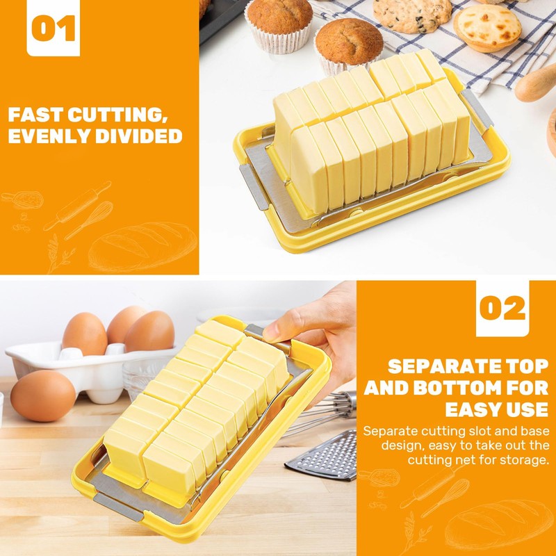 Stainless Steel Butter Slicer Cutter Container with Lid & Fork,