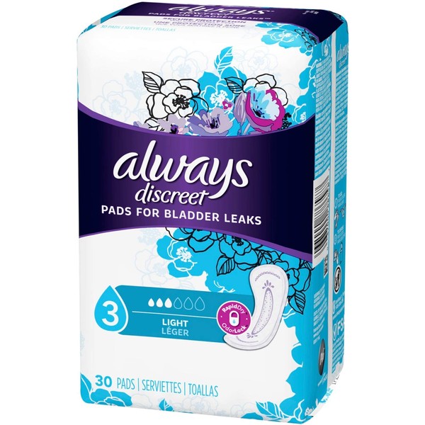 Always Discreet, Incontinence Pads, Light, 30 Pads each