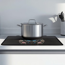 Txsniver Stove Top Cover for Electric Stove Induction Cooktop Mat for Glass Ceramic Top Stove Anti-Scratch Electric Stove Top Protector Cover For Kitchen Decor, 29 x 21 Inch, Butterfly Moon Rose Black
