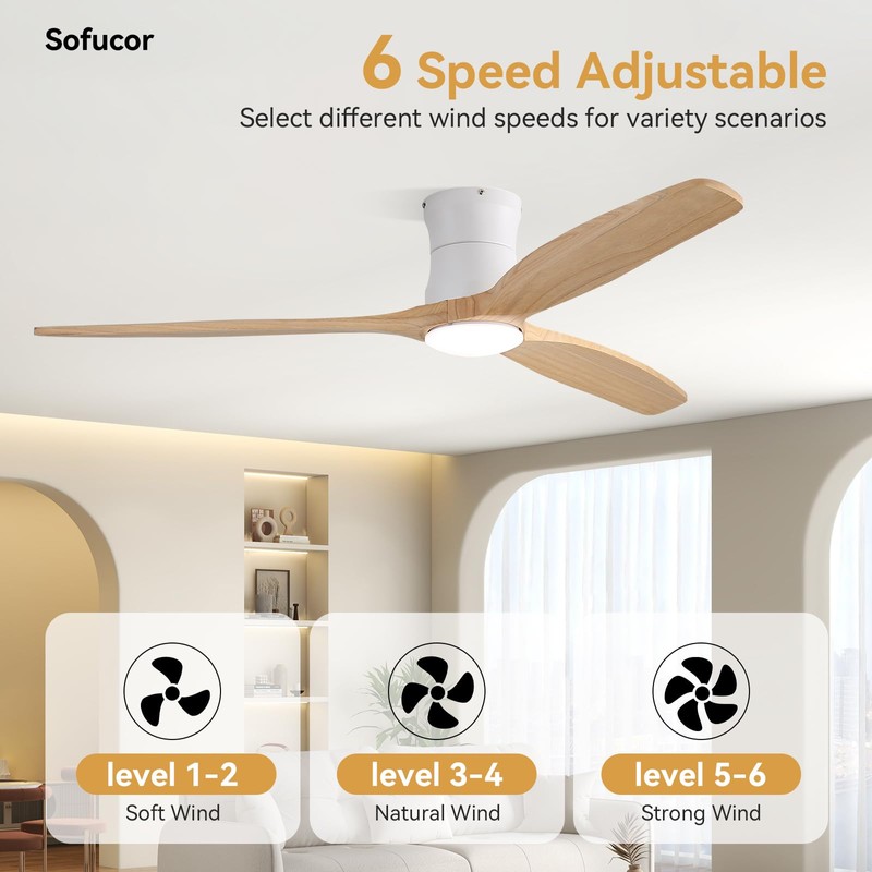 Sofucor 52" Smart Ceiling Fan, Solid Wood Ceiling Fan with