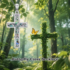 MISTBEE Butterfly Cross Necklace S925 Sterling Silver Butterfly Filigree Pendant Cross Jewelry for Women Gifts
