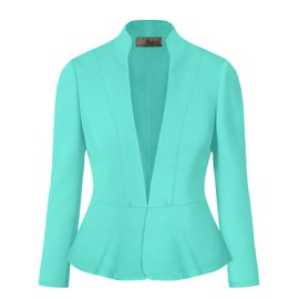 Hybrid & Company Women's Casual Work Office Elegant Open Front Premium Nylon Ponte Stretch Blazer Jacket, Jk1135-mint, Small