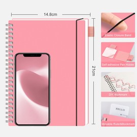RETTACY Dotted Notebook, A5, Bullet Dot Journal, Lightweight, Pad, for Students, 160 Sheets, 80 Pages, for Writing, 100 gsm, PVC, Spiral Binding, for Women, Men, Work, Office, 14.8 x 21 cm, Pink