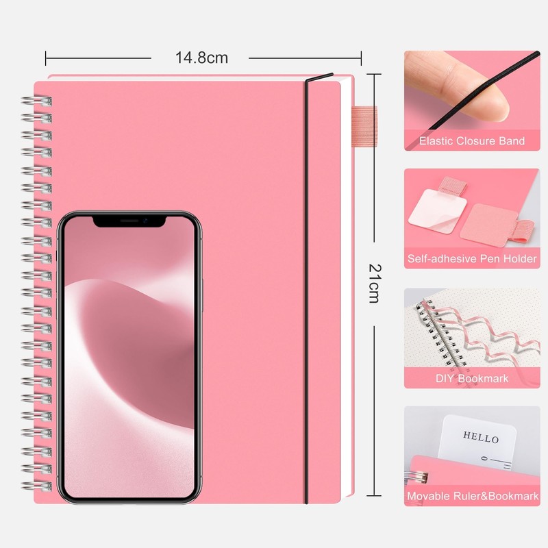 RETTACY Dotted Notebook, A5, Bullet Dot Journal, Lightweight, Pad, for