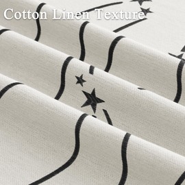 Cream Linen Textured Curtains 84 inches Long 2 Panels set for Bedroom Light Reducing Draperies Farmhouse Jacquard Grommet Curtains Black Wave Line with Stars Pattern Embroidered on Beige 52x84