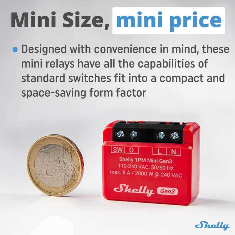 Shelly 1PM Mini Gen3 | WiFi Smart Switch Relay, 1