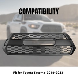 Front Grill fit for Tacoma Accessories SR SR5 TRD 2016 2017 2018 2019 2020 2021 2022 2023 with Accessory Letters Matte Black Replacement blackout emblem kit Radar compatible 3rd gen