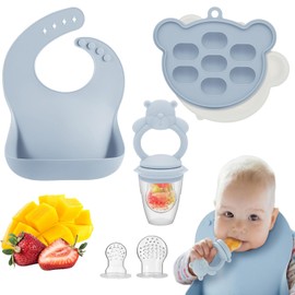 uunida baby Mordedera para Bebe – Chupon para Frutas y Papilla Congelada – Set de Alimentación Complementaria Bebe de Silicona Libre de BPA - Bandeja para Congelar Leche Materna (Oso Azul)