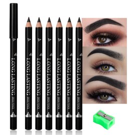 6Pcs brow pencil, wooden hard-core eyebrow pencils, eyebrow pencil Black, eyebrow and eyeliner pencils, waterproof and sweat-proof, beginner makeup eyebrow pencil, Black eyeliner pencils