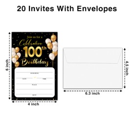 100th Birthday Invitation Cards with Envelopes - Classic Gold Theme Fill in The Blank Birthday Party Invite Cards, for Man, Woman Entertain Banquet Party Supplies, 20 Invites With Envelopes - B24