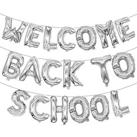 SWYOUN 16" Welcome Back To School Aluminum Foil Mylar Balloons First Day of School Party Supplies Classroom Decorations(Sliver)