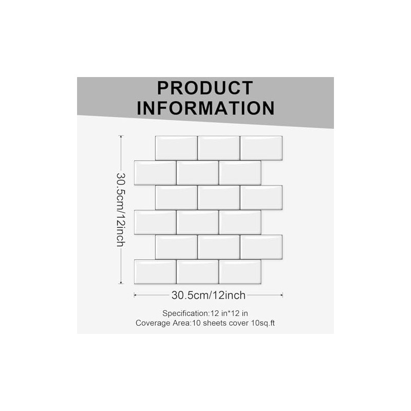 10 Sheets Thicker Design Peel and Stick Backsplash, Peel and