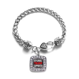 Inspired Silver - Deplorable Trump Supporter - Silver Braided Bracelet for Women - Square Charm Bracelet Jewelry Gift with Cubic Zirconia - Women's Charm Bracelet with Lobster Claw Clasp