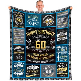 EQNWI 60th Birthday Gifts for Men, 60 Year Old Birthday Gifts for Men, 1965 Bday Gift for Male Throw Blanket 60"x50", Mens 60th Bday Gift Ideas, Presrnts for 60 Year Old Man/Dad