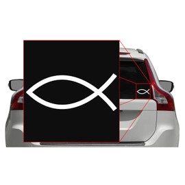 Christian Fish Jesus [Pick Any Color] Vinyl Transfer Sticker Decal for Laptop/Car/Truck/Window/Bumper (4in x 1.7in (Laptop Size), White)