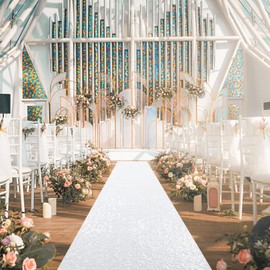 Wedding Aisle Runner White 2FTx15FT Sequin Carpet Sparkly Rug for Indoor Outdoor Engagement Ceremony Decoration