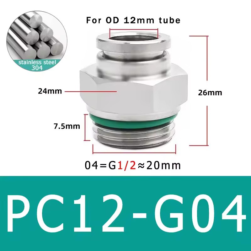 10-Pack PC4-M5 304 Stainless Steel Pneumatic Quick Connect Fittings