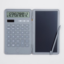 Basic Calculator with LCD Writing Tablet, 12 Digits Display Handheld Pocket Size Portable Solar Powered Calculadoras for School Office Home Work, Gray