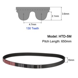 sourcing map HTD-5M Rubber Timing Belt 130 Teeth, 650mm Pitch Length x 15mm Width x 3.6mm Height, Closed Loop Pulley Timing Belt