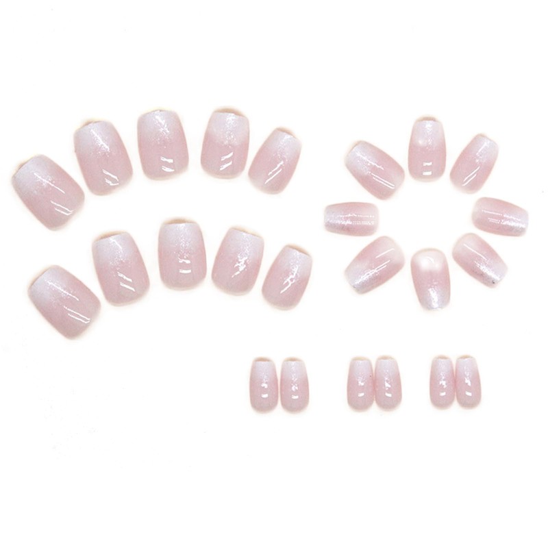 24pcs Short Coffin False Nails Pink White Ombre Stick on
