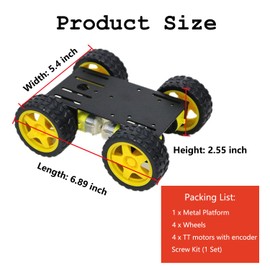 Premium 4WD Smart Robot Car Chassis Platform Kit for Arduino, Raspberry Pi, MicroBit - DC Electric Motor with Plastic TT Wheel, 3-6V Dual Shaft Gear Motor, Magnetic Gearbox Engine (Black)