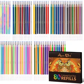 Gel Pens Refills for Adult Coloring Books, 80 Unique Colors, 40% More Ink for Aen Art Colored Gel Pens Set