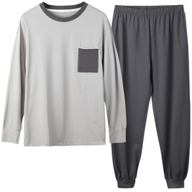 Bellilove Men's Pajamas, Cotton, Loungewear, Sweatshirt, Long Sleeve, Long Pants, Top and Bottom Set, Loose Fit, Round Neck, Thin, Spring, Summer, Autumn, Plain, Loungewear, Sweat Absorbent,