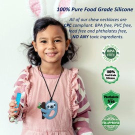 Chew Necklaces for Sensory Kids Boys Girls, 6 Pack Chewy Necklace Sensory Toys for Kids with Autism, Silicone Oral Motor Aids Chew Toys for Children Adults Reduce Fidgeting