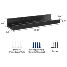 ZNZ Floating Wall Shelves for Home Decor, Durable Waterproof PS Material Shelf, Strong One-Piece Design for Bedroom, Living Room, Office, Kitchen, Bathroom, Picture Ledge, Black