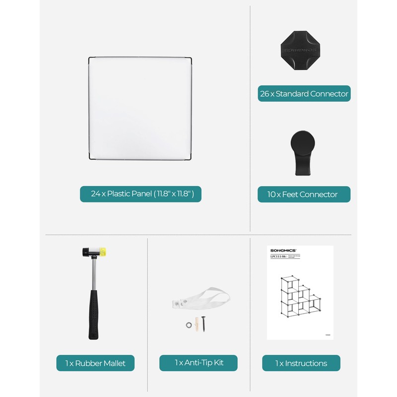 SONGMICS 6 Cube Storage Organizer, DIY Closet Shelf, Plastic Clothes
