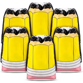 25 Pcs Back to School Gift Bags, Plastic Drawstring Pencil Gift Bags, Welcome Back to School Goodie Bags Treat Bags 6 x 8 Inch, Back to School Supplies, Back to School Gifts for Students Classroom