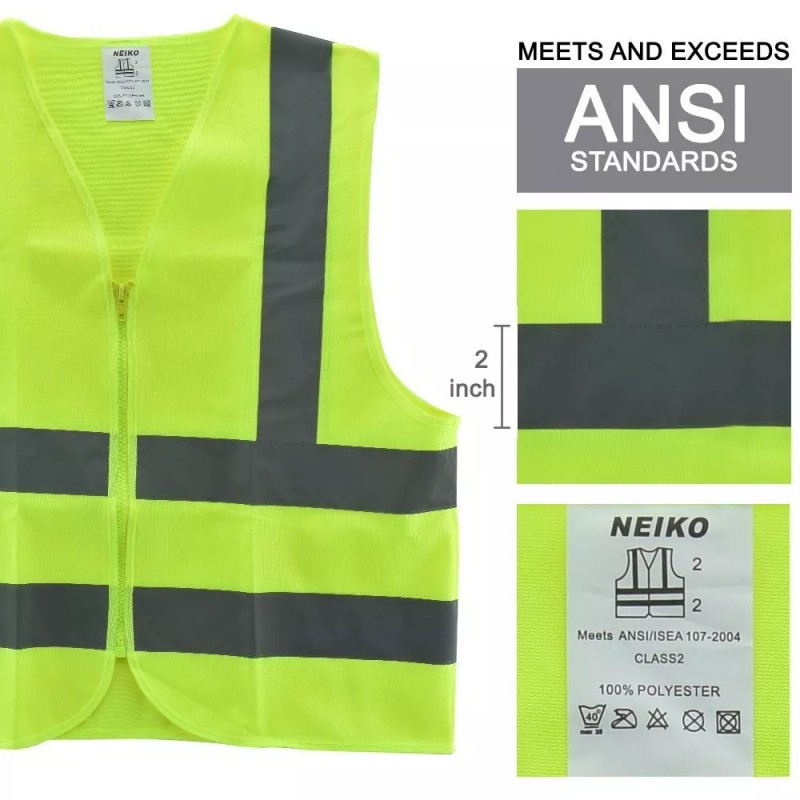 NEIKO 2 Pockets Neon Green Safety Vest with Reflective Strips