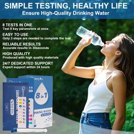 Lead Water Test Kit 2025 Upgraded 8 in 1 Home Drinking Water Testing Kits 5pcs Independent Bag, House Tap and Well Water Hardness Tester, Lead Test Strips for Alkalinity, pH, Copper, Nitrite&Chlorine