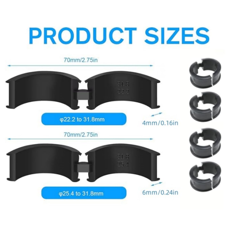 4PCS Handlebar Gasket Adapter, Rubber Gasket, Bicycle Handlebar 31.8 to