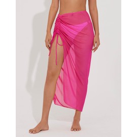 Lecieldusoir Women's Long Sarong Cover Ups Semi-Sheer Bikini Wraps for Swimwear Lightweight Beach Wrap Skirt Hot Pink