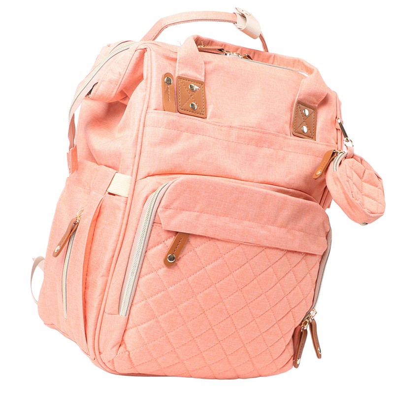 Pink Diaper Bag Backpack Multi Compartment Waterproof Large Capacity Travel
