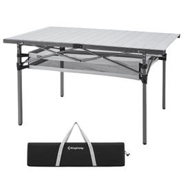 KingCamp Folding Camping Table, Portable Camp Table Foldable Aluminum Roll Up Seamless Desktop with Storage and Tall Legs for Outdoor Backyard Picnic